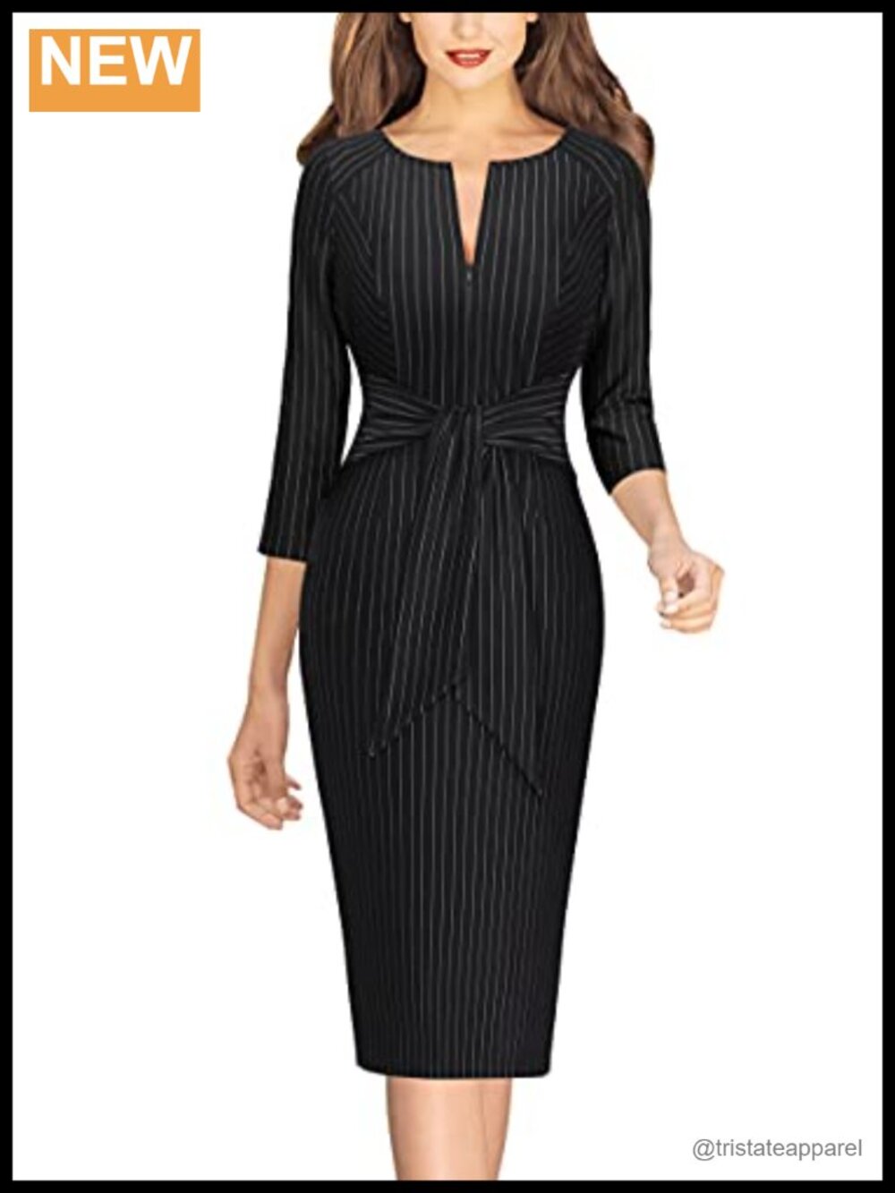 Womens Front Zipper Tie Waist Bow Sheath Pencil Work Office Dress